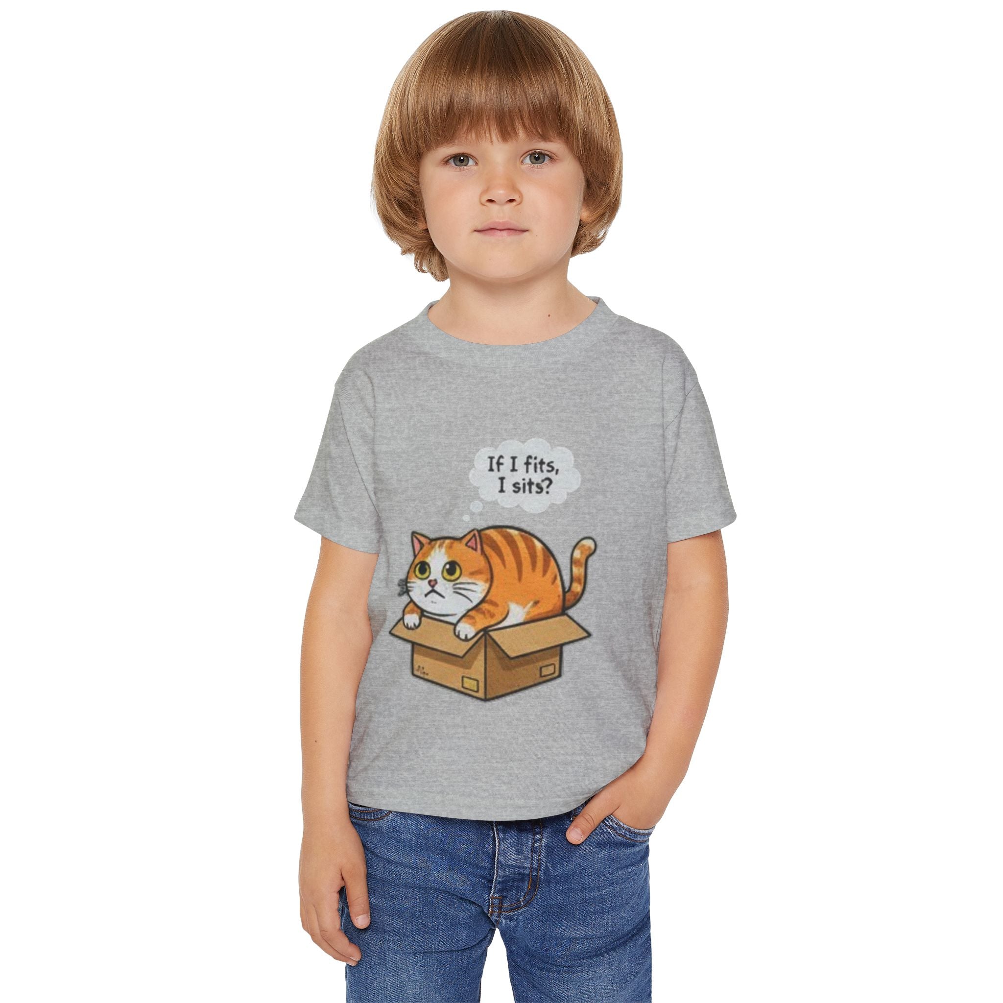 Toddler T-Shirt — Cute Cat in Box "If I fits, I sits?"