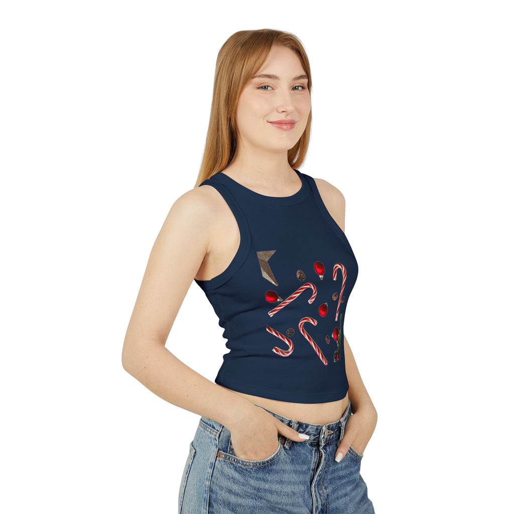 Women's Holiday Candy Cane Crop Tank — Festive Christmas Graphic Racerback