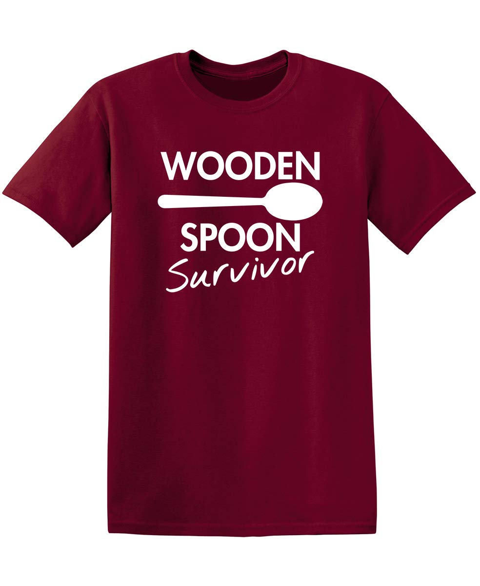 Wooden Spoon Survivor Funny Humor Tee | Mens T-Shirts Casual Style | Bold Mens Graphic Novelty Sarcastic T-Shirts