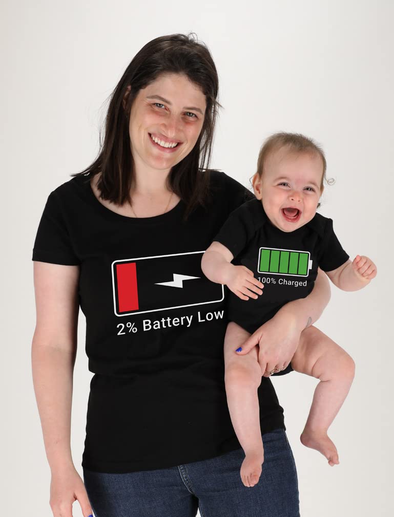 Tstars Matching Family Shirts - Funny Low Battery and Full Charge Set for Mom, Dad, and Baby - Gift for New Parents