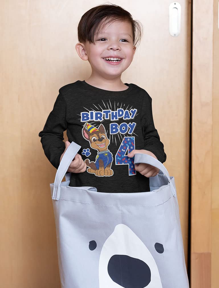Paw Patrol Pup Chase 4th Birthday Long Sleeve Shirt for Toddler Boys - Party Outfit & Gift Idea for 4 Year Old