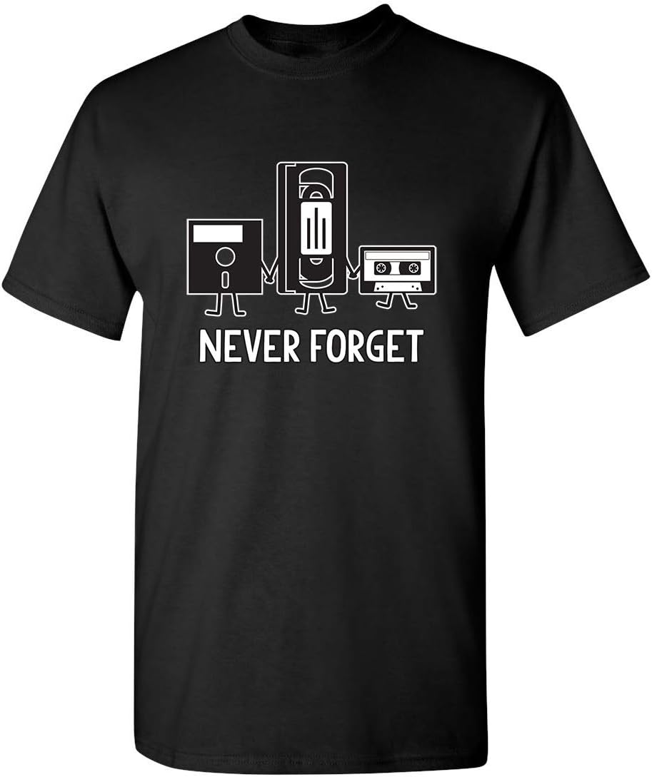 Never Forget Mens Cassette Tape VHS Music Old School Mens Retro Funny T Shirt