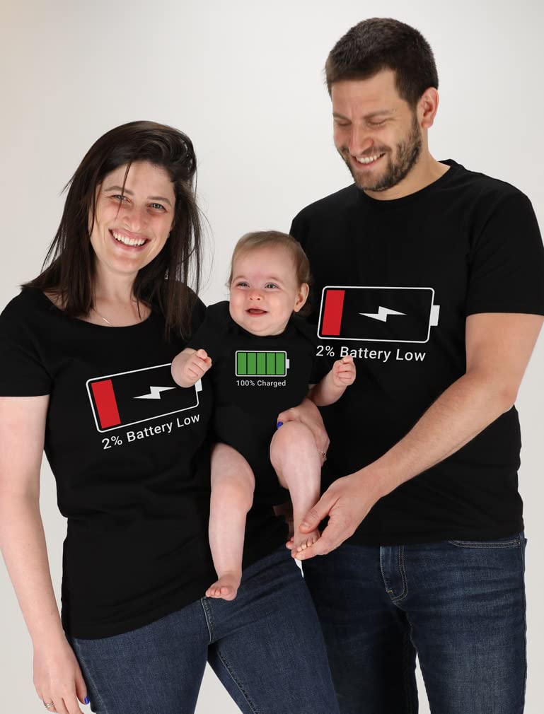 Tstars Matching Family Shirts - Funny Low Battery and Full Charge Set for Mom, Dad, and Baby - Gift for New Parents