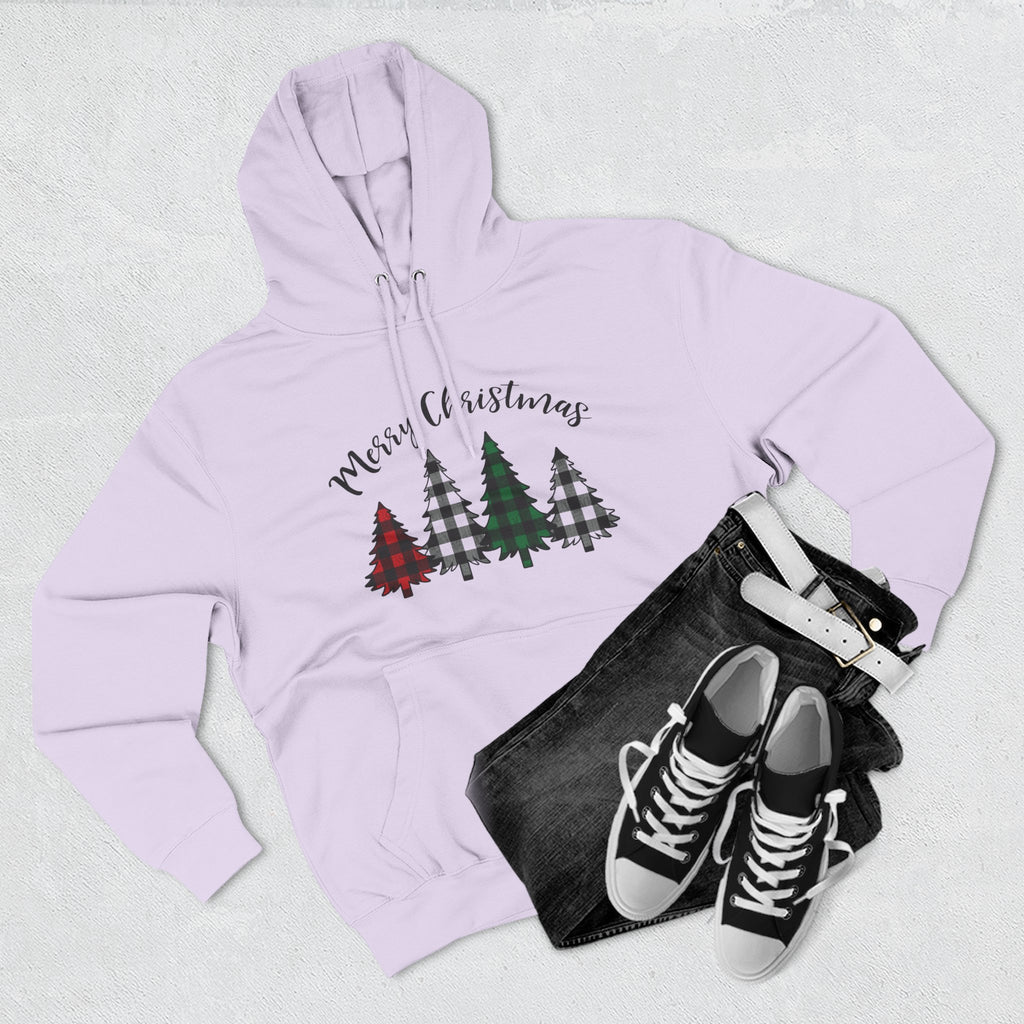 Merry & Bright Christmas Trees Hoodie — Minimal Holiday Fleece Pullover