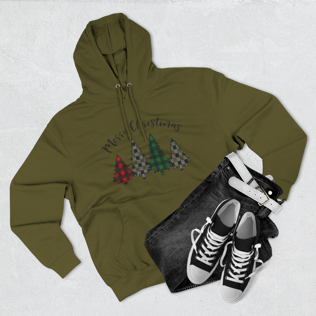Merry & Bright Christmas Trees Hoodie — Minimal Holiday Fleece Pullover