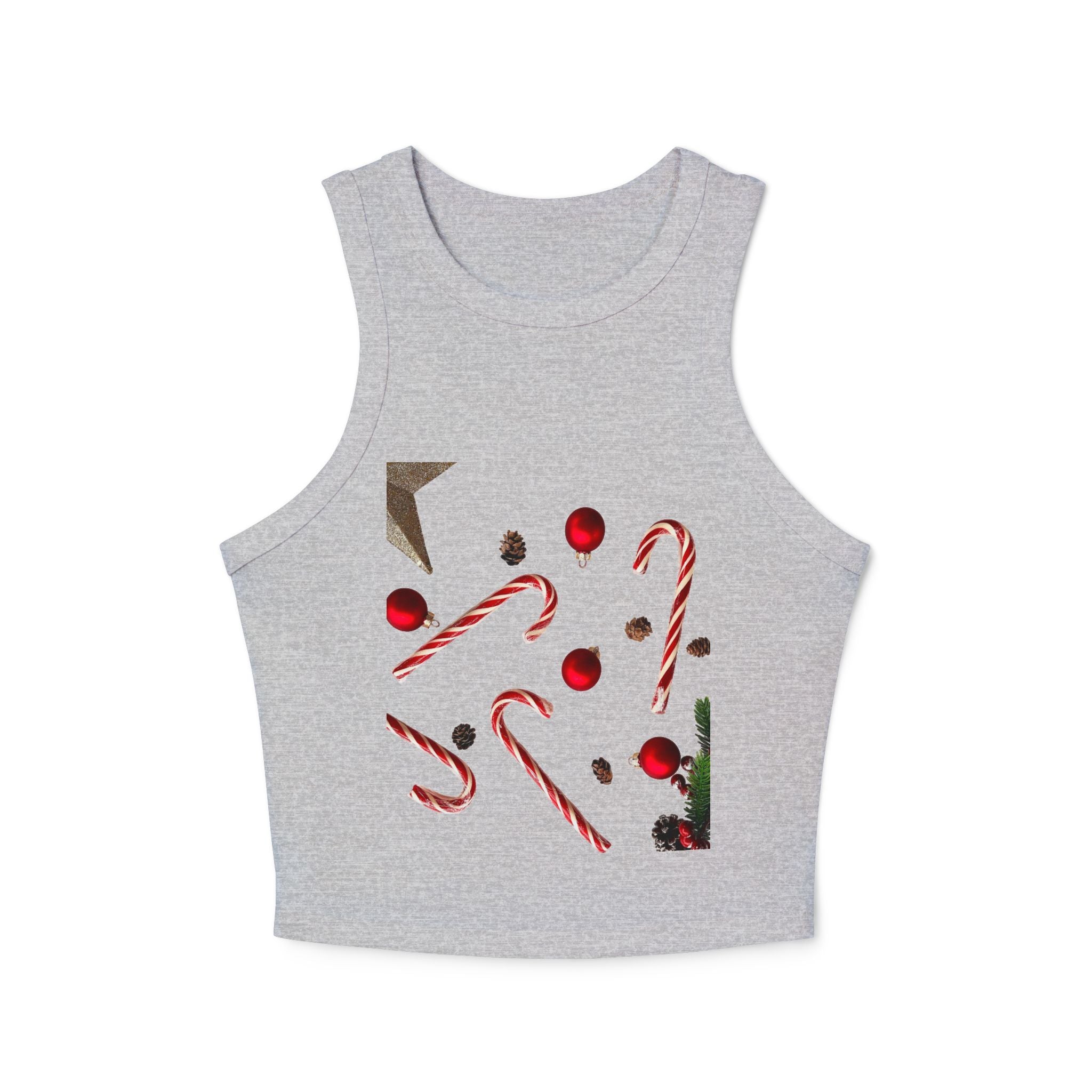 Women's Holiday Candy Cane Crop Tank — Festive Christmas Graphic Racerback