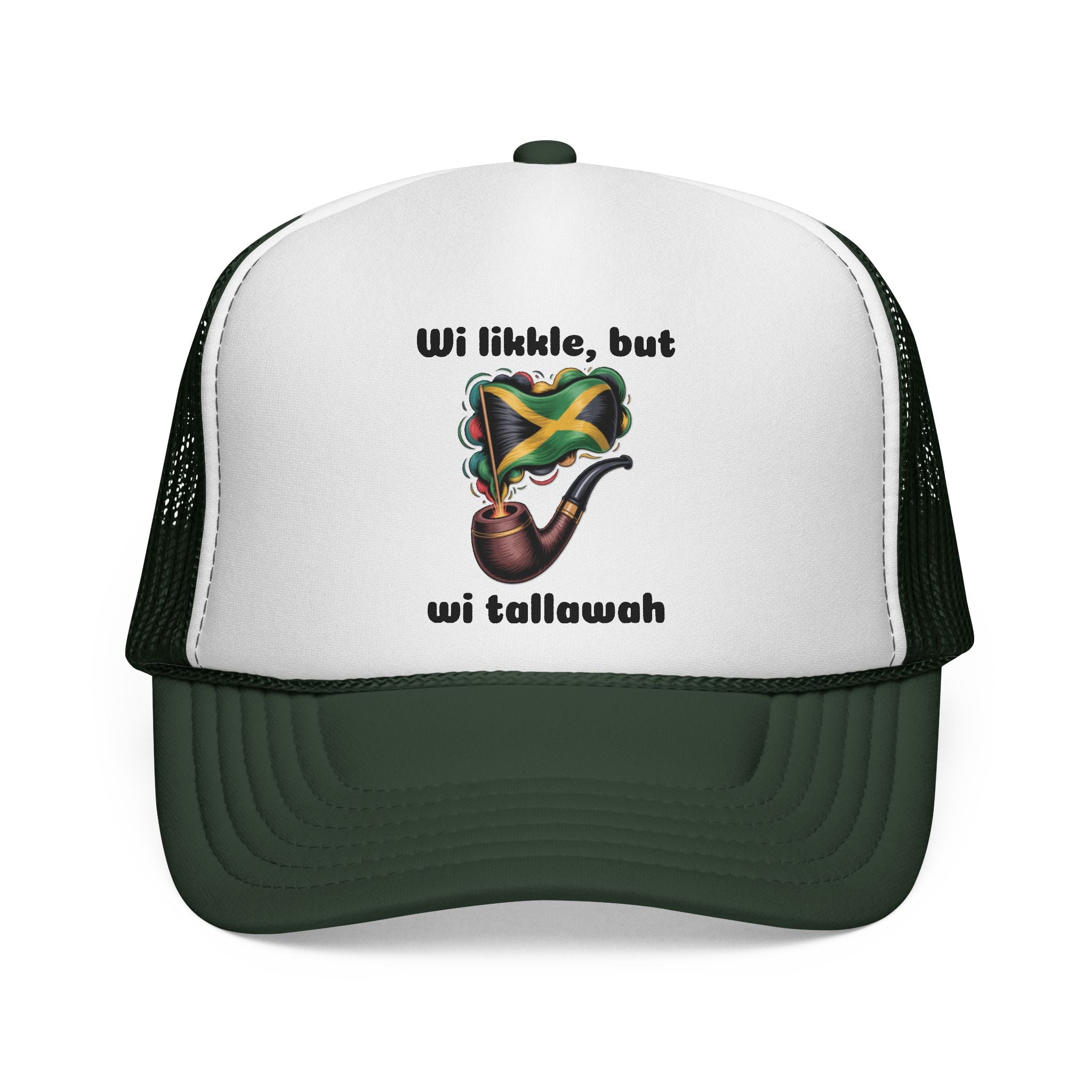 Trucker Cap — 'Wi likkle, but wi tallawah' Jamaican Flag Heart Design