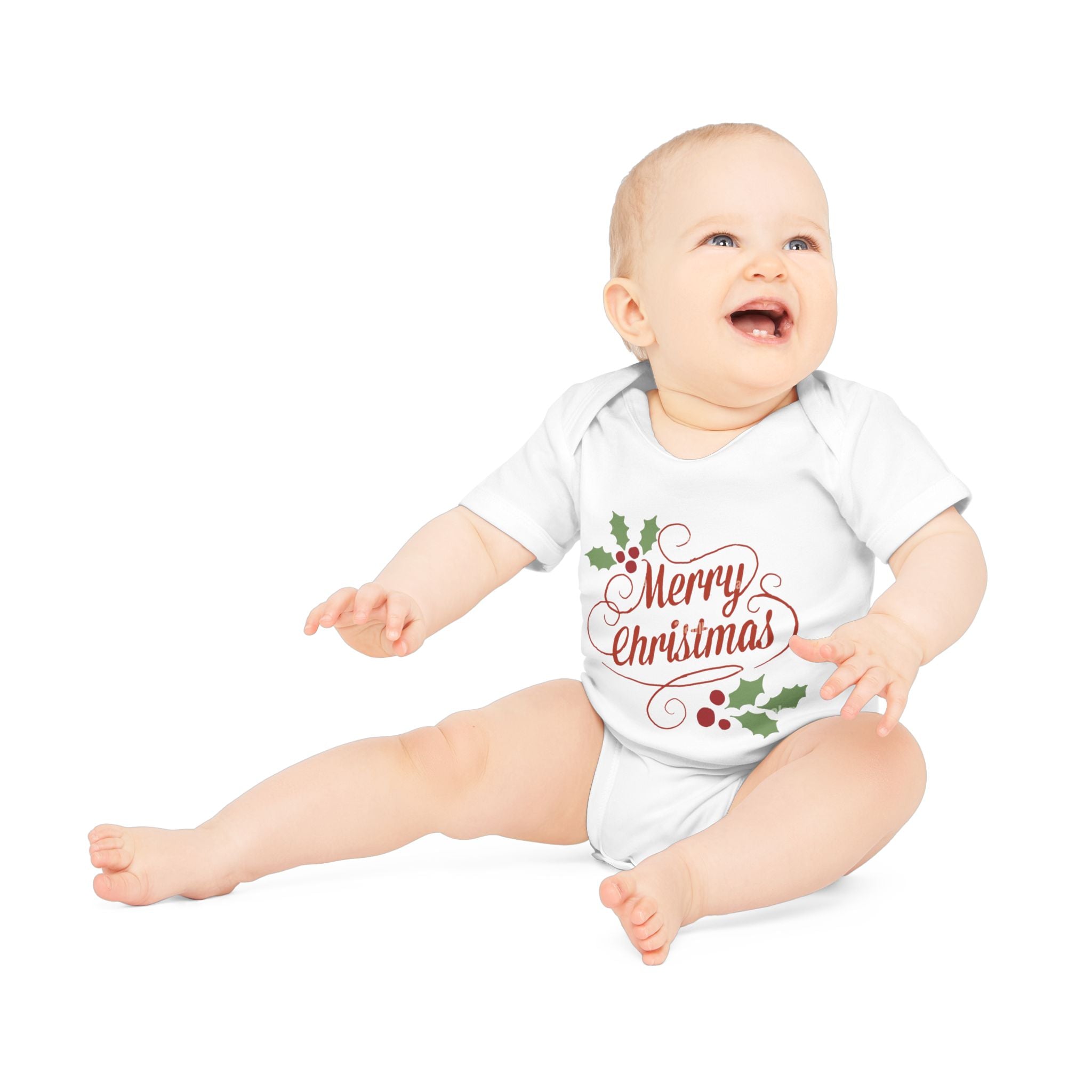 Baby Bodysuit — "Merry Christmas" Holly Infant Organic One-Piece