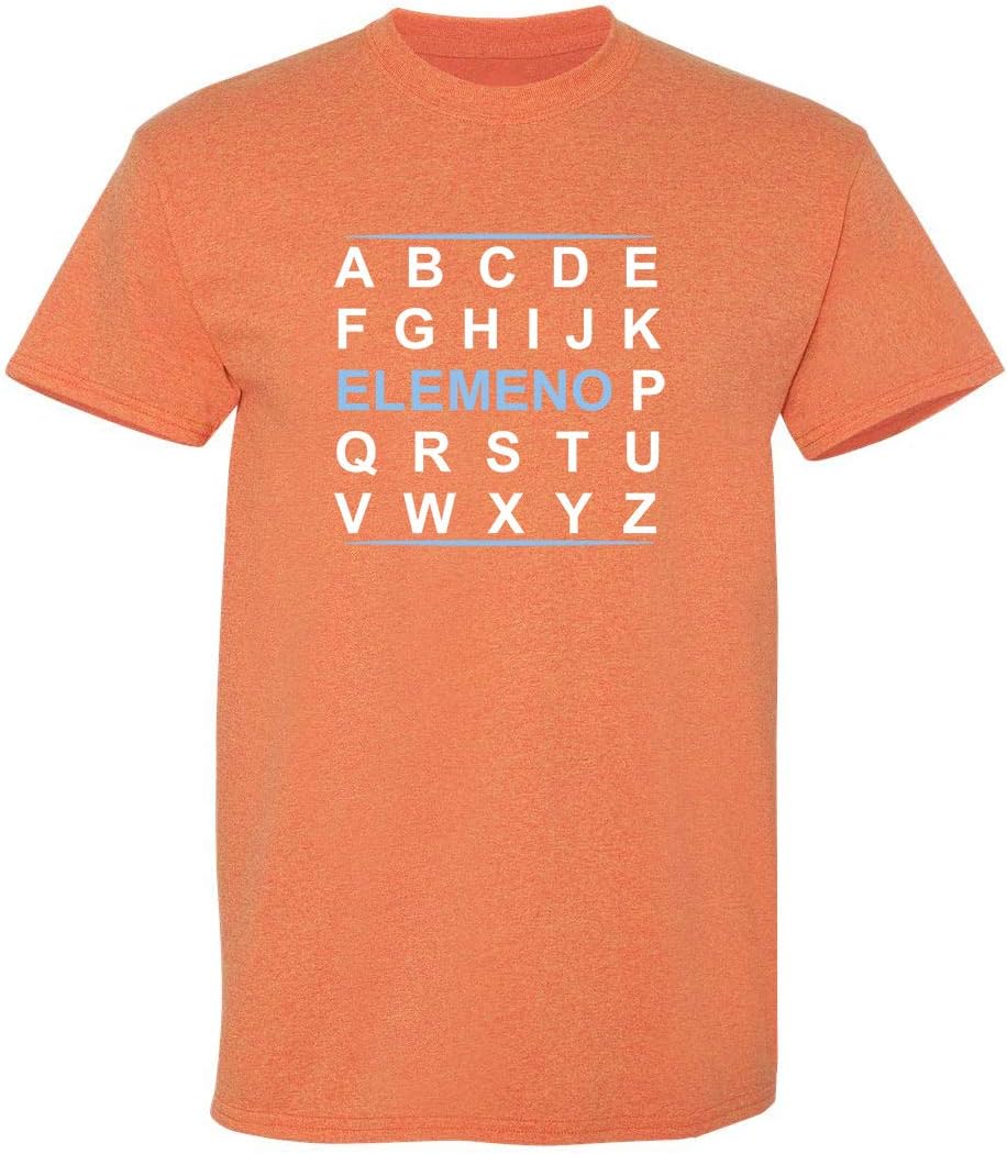 A B C D Elemeno Funny Graphic Tee | Hilarious Novelty Shirt USA Made | Funny Shirts for Men Comfortable Casual Men’s T Shirts