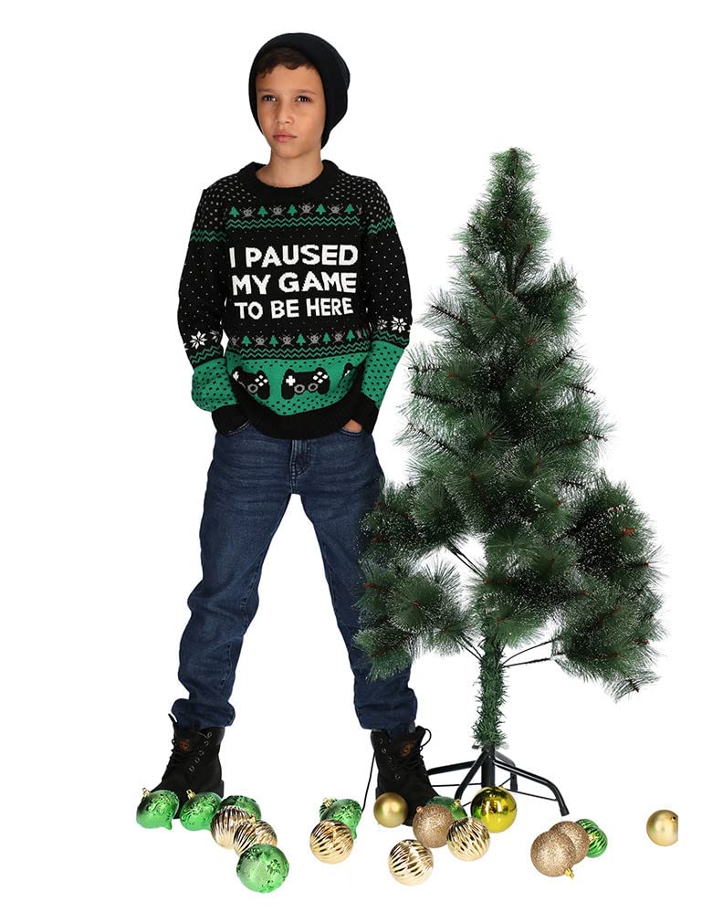 Tstars I Paused My Game to Be Here Kids Christmas Sweater - Funny Gamer Holiday Sweatshirt for Boys & Youth Gamers