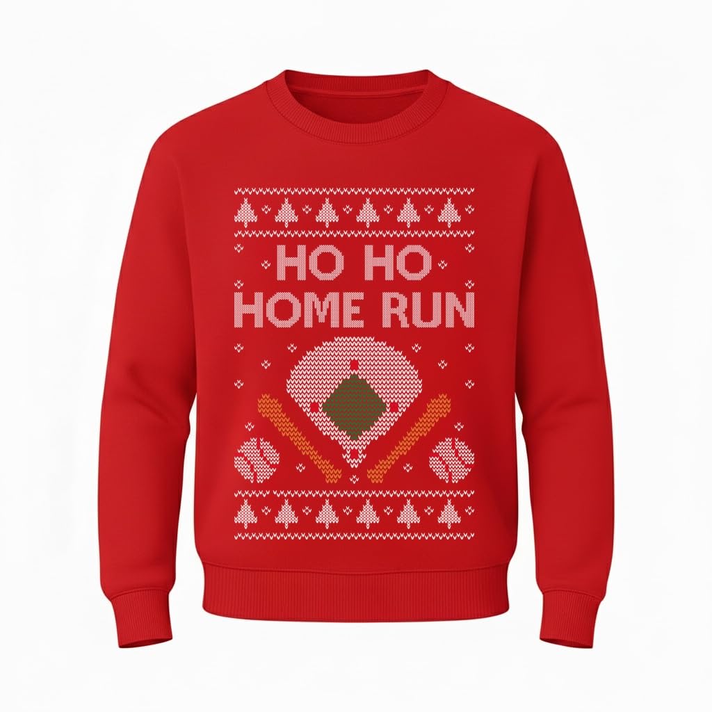 Tstars Ho Ho Home Run Baseball Christmas Sweatshirt - Youth Holiday Pullover for Kids Gift Party School Winter Outfit