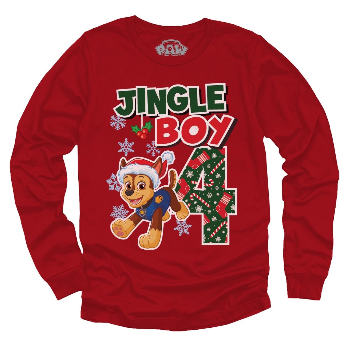 Paw Patrol Pup Chase 4th Birthday Long Sleeve Shirt for Toddler Boys - Party Outfit & Gift Idea for 4 Year Old