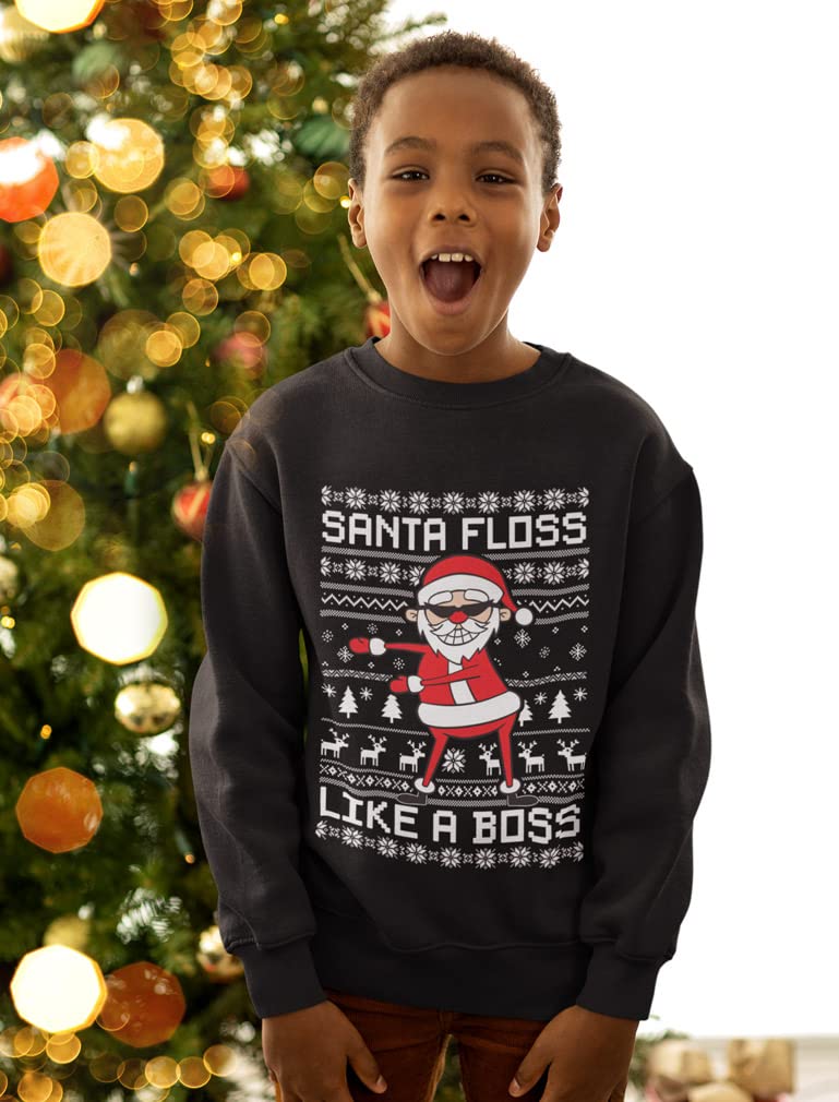 Tstars Dabbing Santa Kids Christmas Sweatshirt - Funny Ugly Holiday Sweater Style Pullover for Boys & Youth