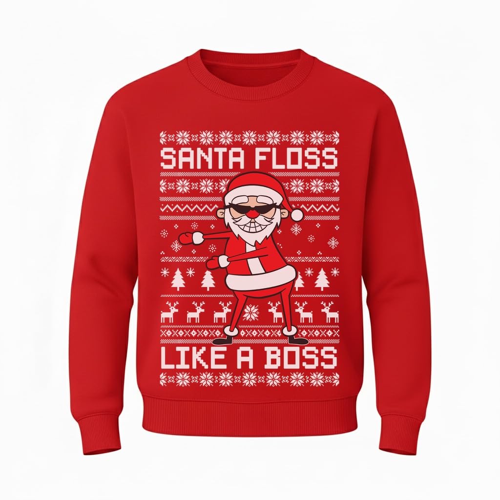 Tstars Dabbing Santa Kids Christmas Sweatshirt - Funny Ugly Holiday Sweater Style Pullover for Boys & Youth