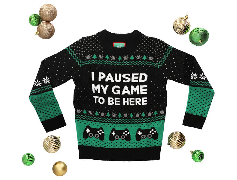 Tstars I Paused My Game to Be Here Kids Christmas Sweater - Funny Gamer Holiday Sweatshirt for Boys & Youth Gamers