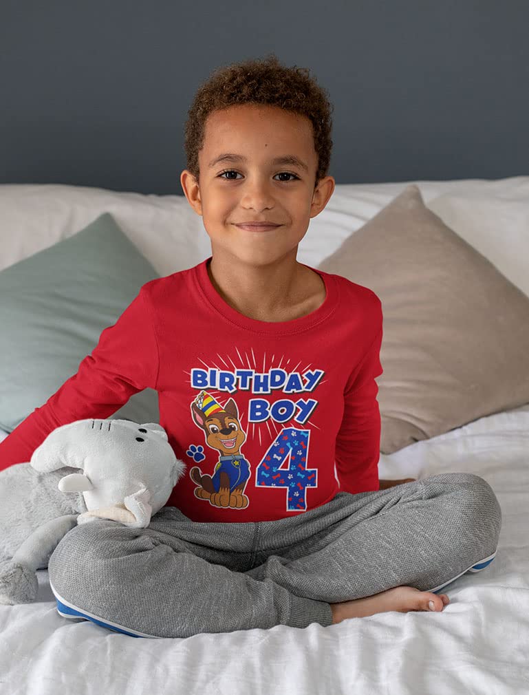 Paw Patrol Pup Chase 4th Birthday Long Sleeve Shirt for Toddler Boys - Party Outfit & Gift Idea for 4 Year Old