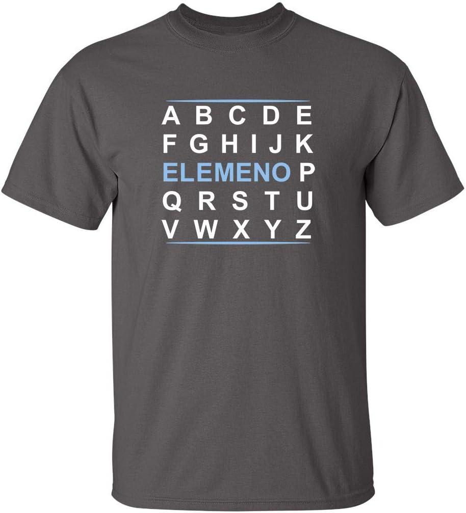 A B C D Elemeno Funny Graphic Tee | Hilarious Novelty Shirt USA Made | Funny Shirts for Men Comfortable Casual Men’s T Shirts