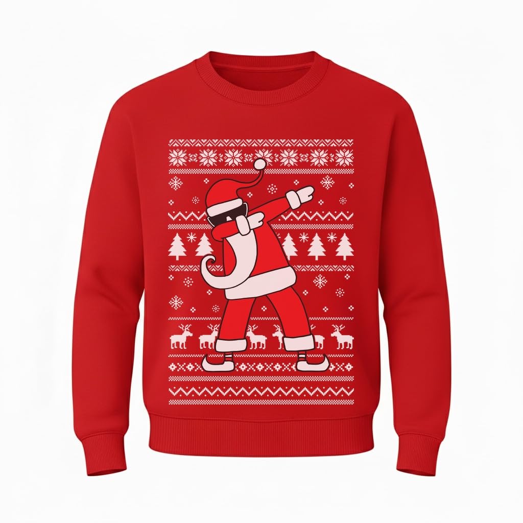 Tstars Dabbing Santa Kids Christmas Sweatshirt - Funny Ugly Holiday Sweater Style Pullover for Boys & Youth