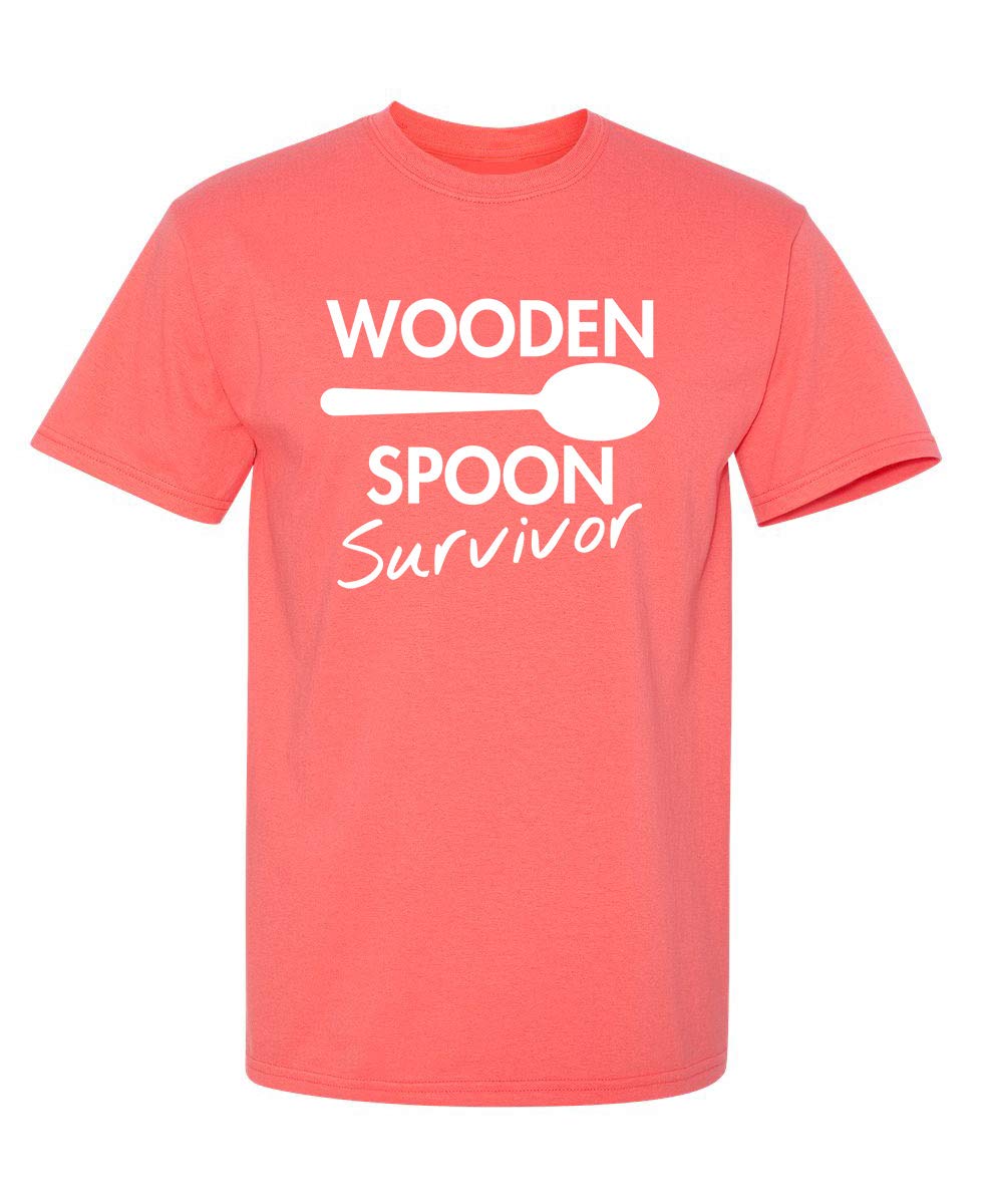 Wooden Spoon Survivor Funny Humor Tee | Mens T-Shirts Casual Style | Bold Mens Graphic Novelty Sarcastic T-Shirts