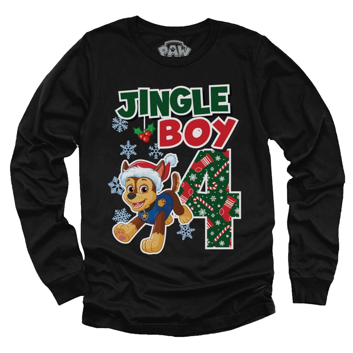 Paw Patrol Pup Chase 4th Birthday Long Sleeve Shirt for Toddler Boys - Party Outfit & Gift Idea for 4 Year Old