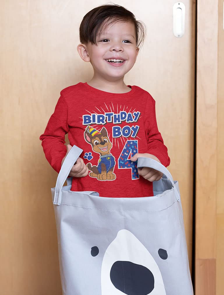 Paw Patrol Pup Chase 4th Birthday Long Sleeve Shirt for Toddler Boys - Party Outfit & Gift Idea for 4 Year Old