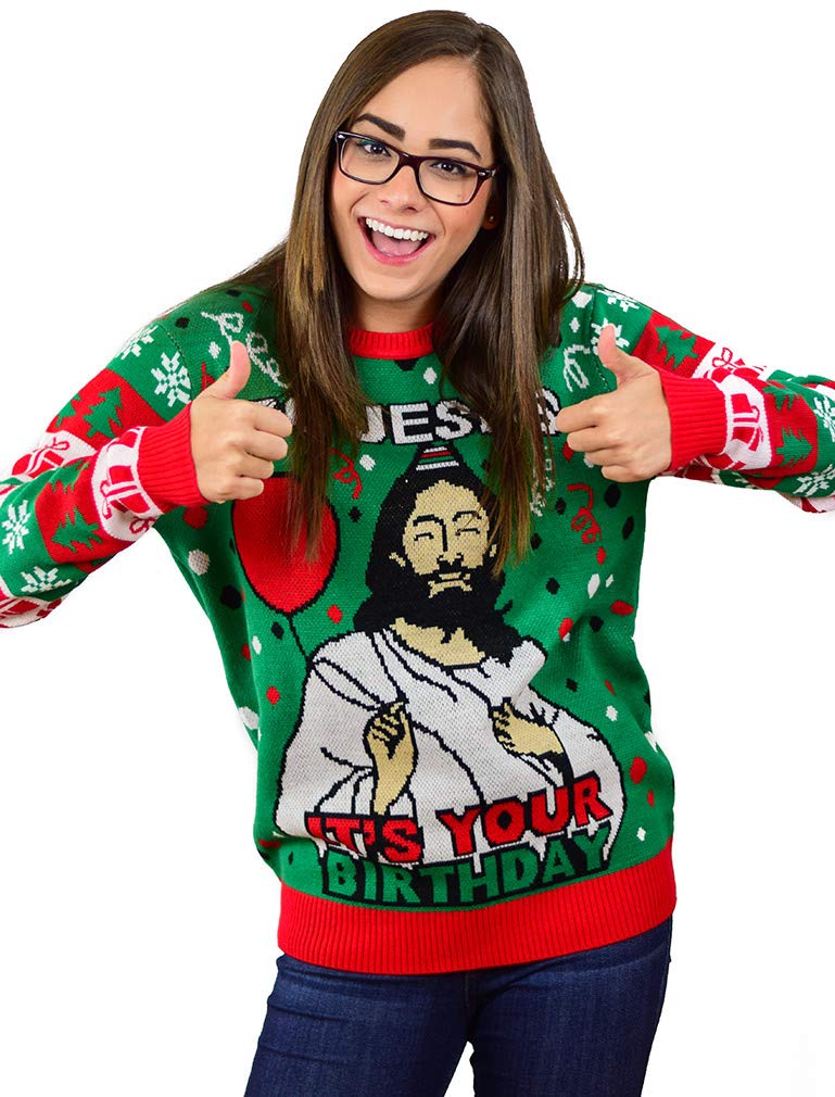 Tstars Go Jesus It's Your Birthday Ugly Christmas Sweater - Funny Religious Holiday Sweatshirt for Men & Women