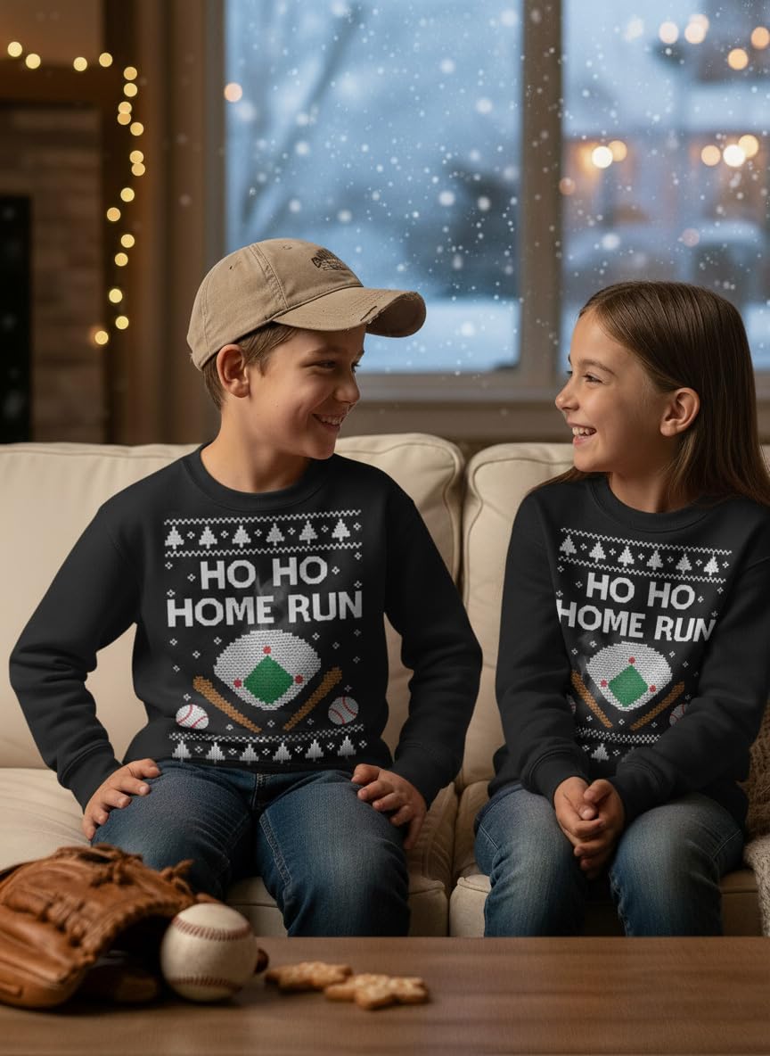 Tstars Ho Ho Home Run Baseball Christmas Sweatshirt - Youth Holiday Pullover for Kids Gift Party School Winter Outfit