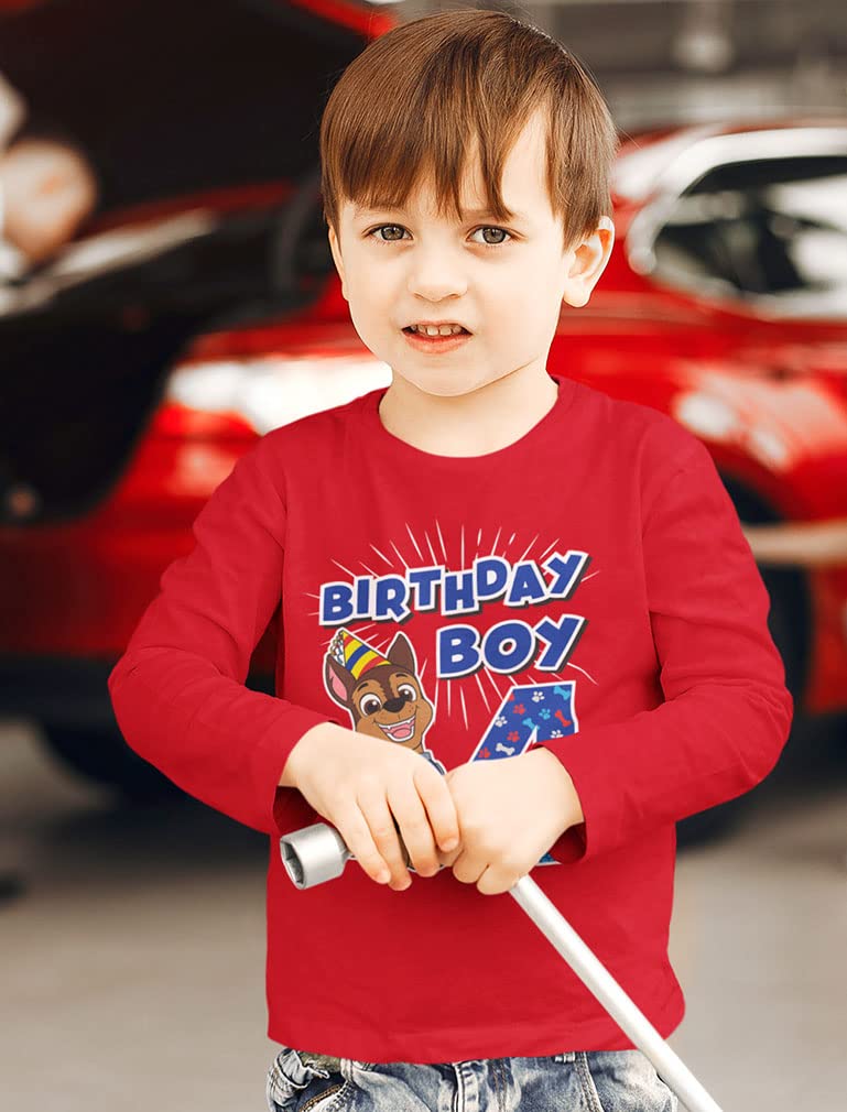 Paw Patrol Pup Chase 4th Birthday Long Sleeve Shirt for Toddler Boys - Party Outfit & Gift Idea for 4 Year Old