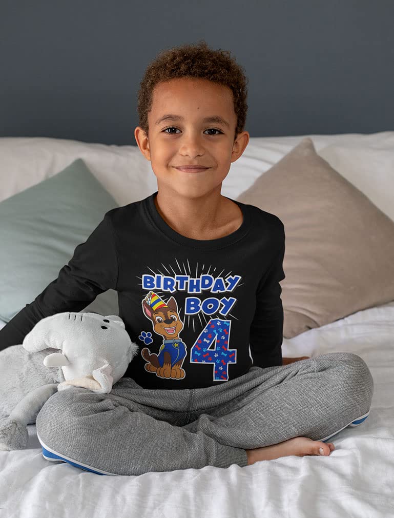 Paw Patrol Pup Chase 4th Birthday Long Sleeve Shirt for Toddler Boys - Party Outfit & Gift Idea for 4 Year Old