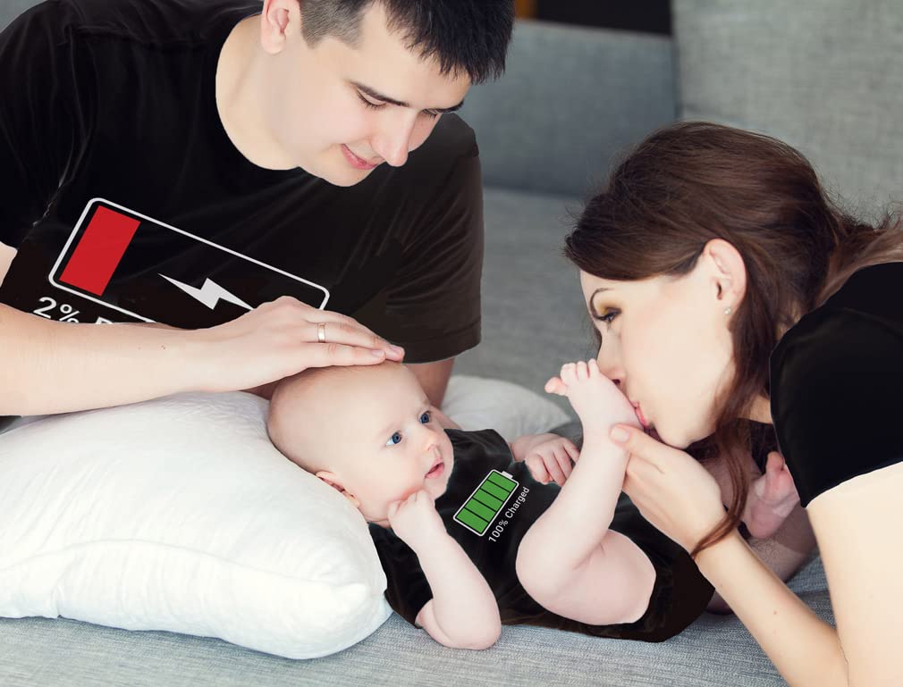 Tstars Matching Family Shirts - Funny Low Battery and Full Charge Set for Mom, Dad, and Baby - Gift for New Parents