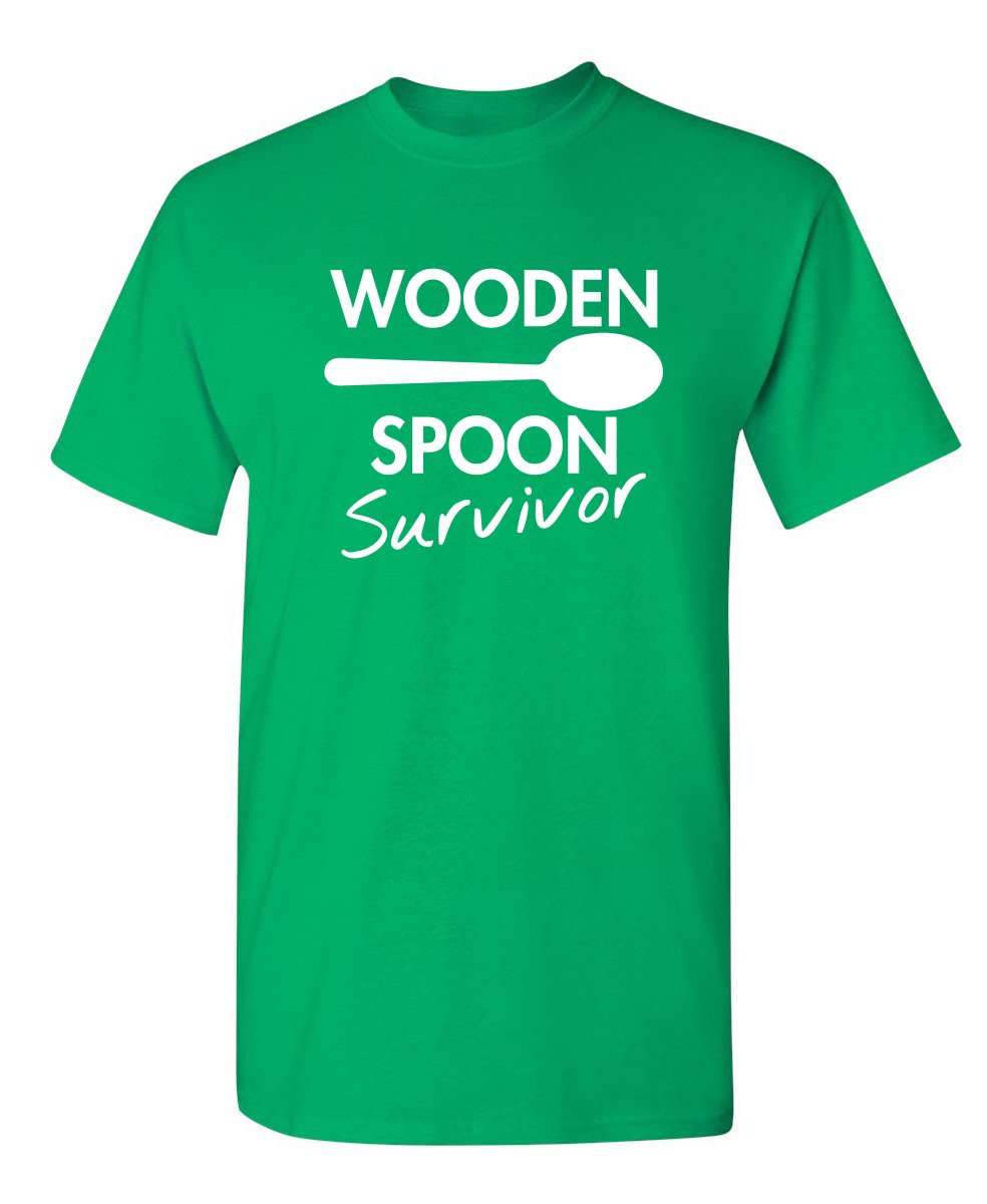 Wooden Spoon Survivor Funny Humor Tee | Mens T-Shirts Casual Style | Bold Mens Graphic Novelty Sarcastic T-Shirts