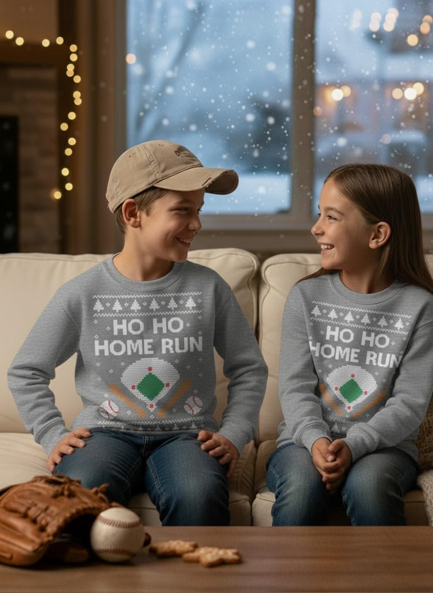 Tstars Ho Ho Home Run Baseball Christmas Sweatshirt - Youth Holiday Pullover for Kids Gift Party School Winter Outfit