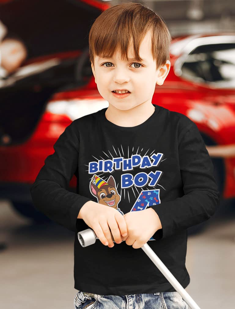 Paw Patrol Pup Chase 4th Birthday Long Sleeve Shirt for Toddler Boys - Party Outfit & Gift Idea for 4 Year Old