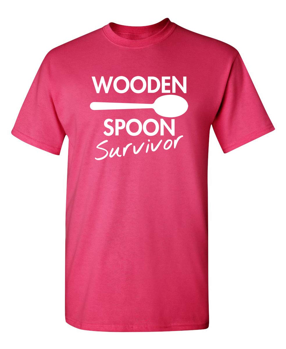 Wooden Spoon Survivor Funny Humor Tee | Mens T-Shirts Casual Style | Bold Mens Graphic Novelty Sarcastic T-Shirts