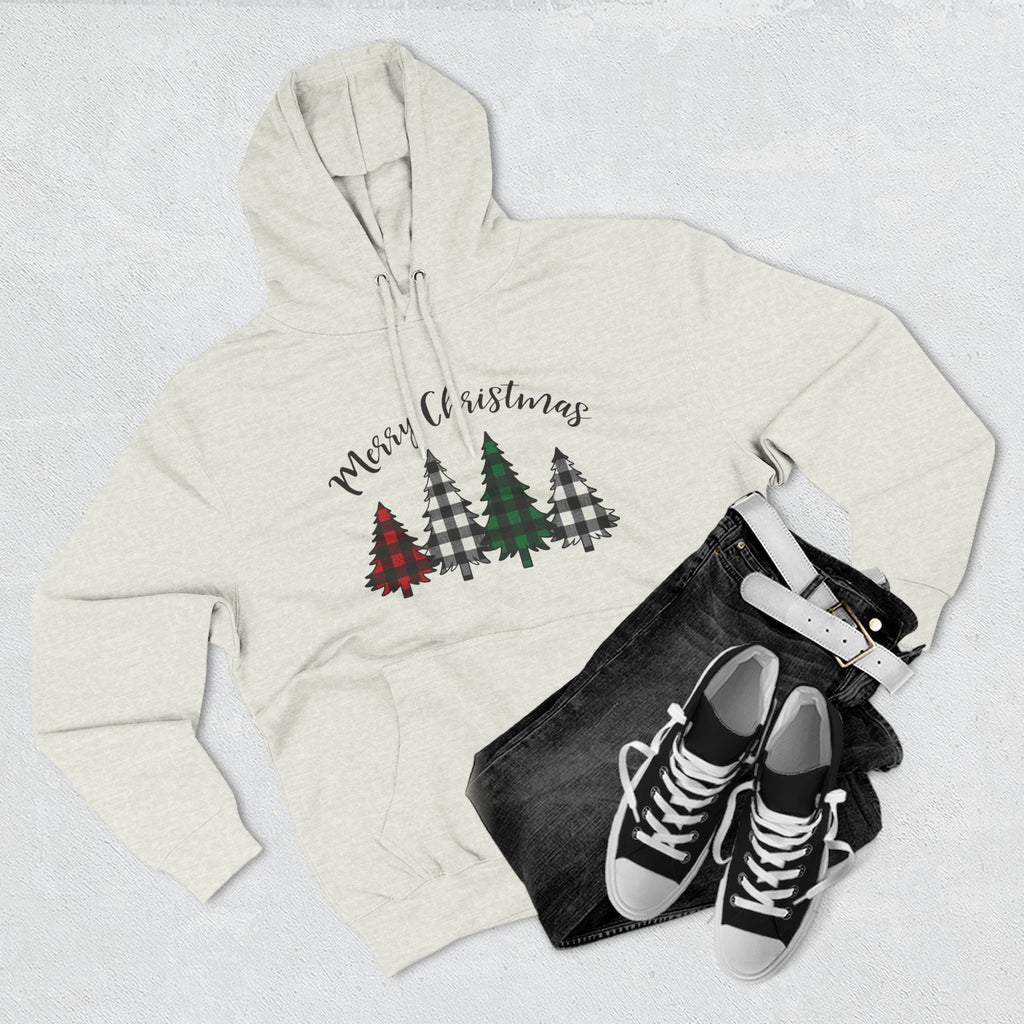 Merry & Bright Christmas Trees Hoodie — Minimal Holiday Fleece Pullover