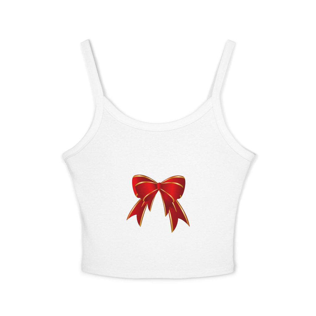 Spaghetti Tank Top — Red Holiday Bow Crop Top