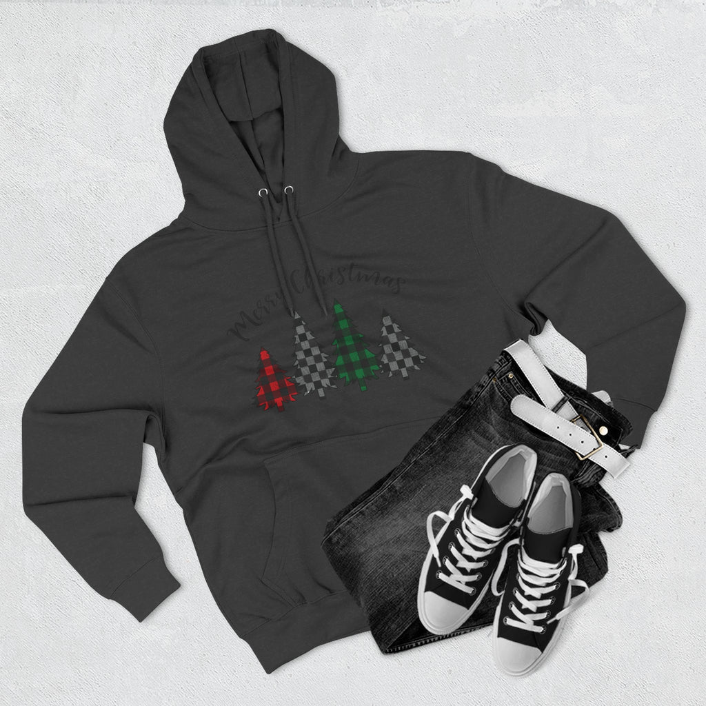 Merry & Bright Christmas Trees Hoodie — Minimal Holiday Fleece Pullover
