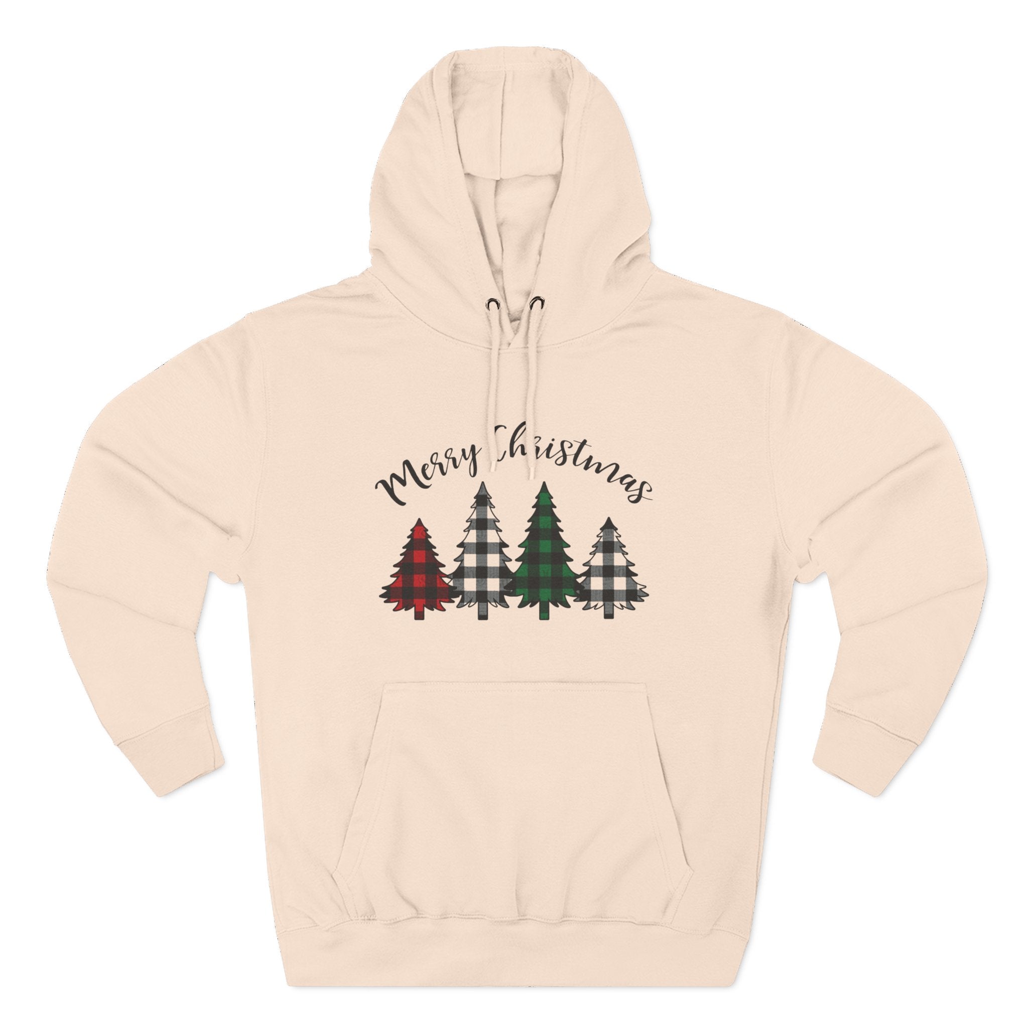 Merry & Bright Christmas Trees Hoodie — Minimal Holiday Fleece Pullover