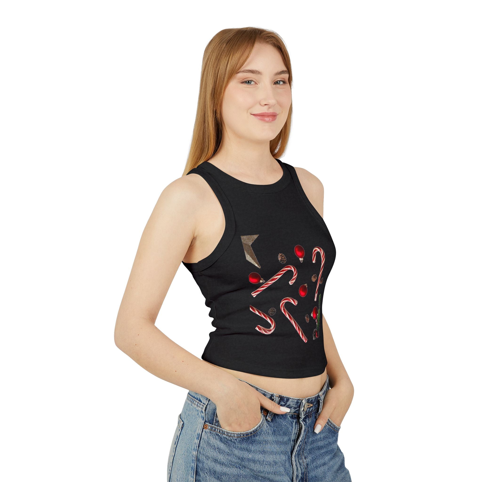 Women's Holiday Candy Cane Crop Tank — Festive Christmas Graphic Racerback