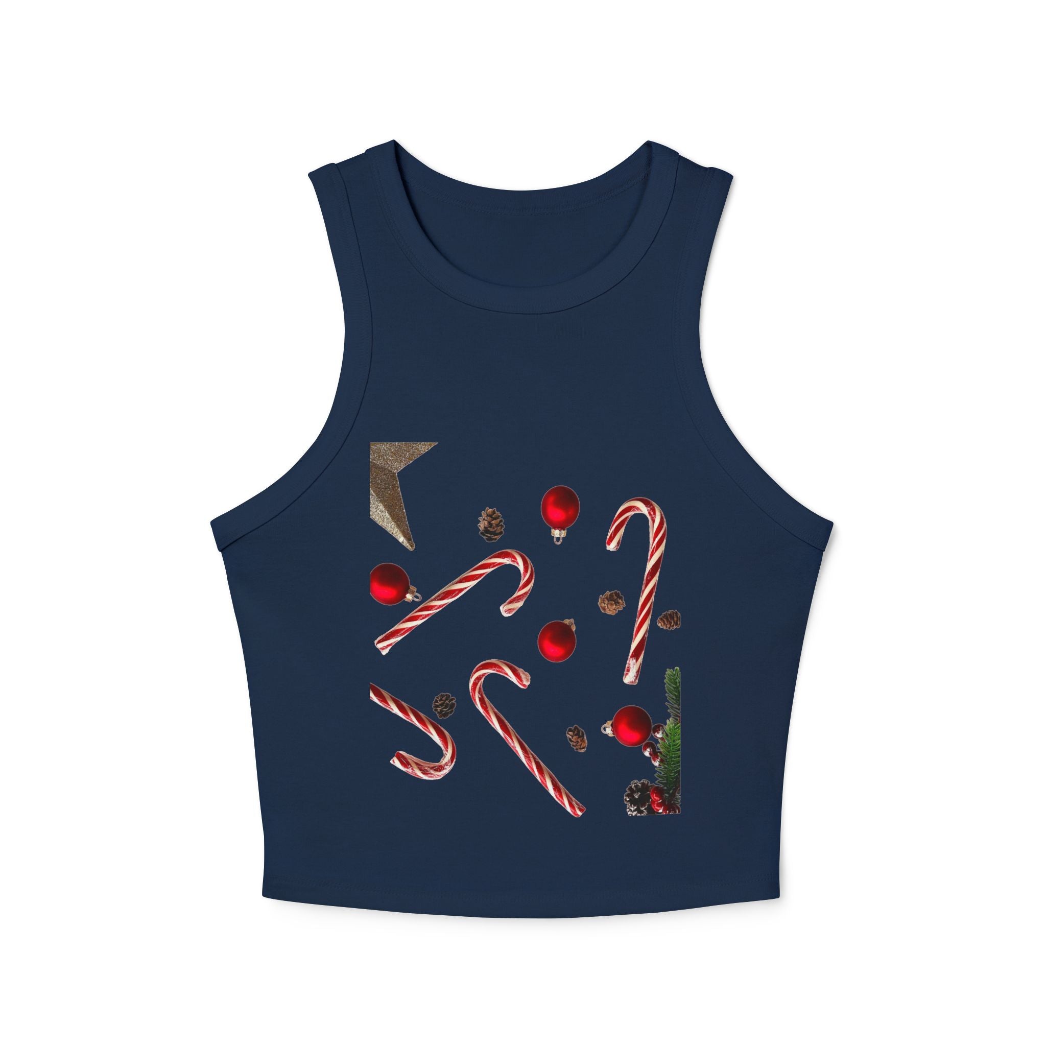 Women's Holiday Candy Cane Crop Tank — Festive Christmas Graphic Racerback