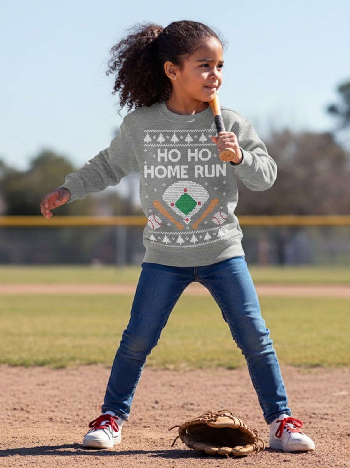 Tstars Ho Ho Home Run Baseball Christmas Sweatshirt - Youth Holiday Pullover for Kids Gift Party School Winter Outfit