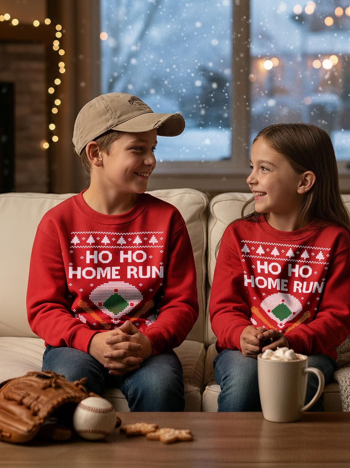 Tstars Ho Ho Home Run Baseball Christmas Sweatshirt - Youth Holiday Pullover for Kids Gift Party School Winter Outfit