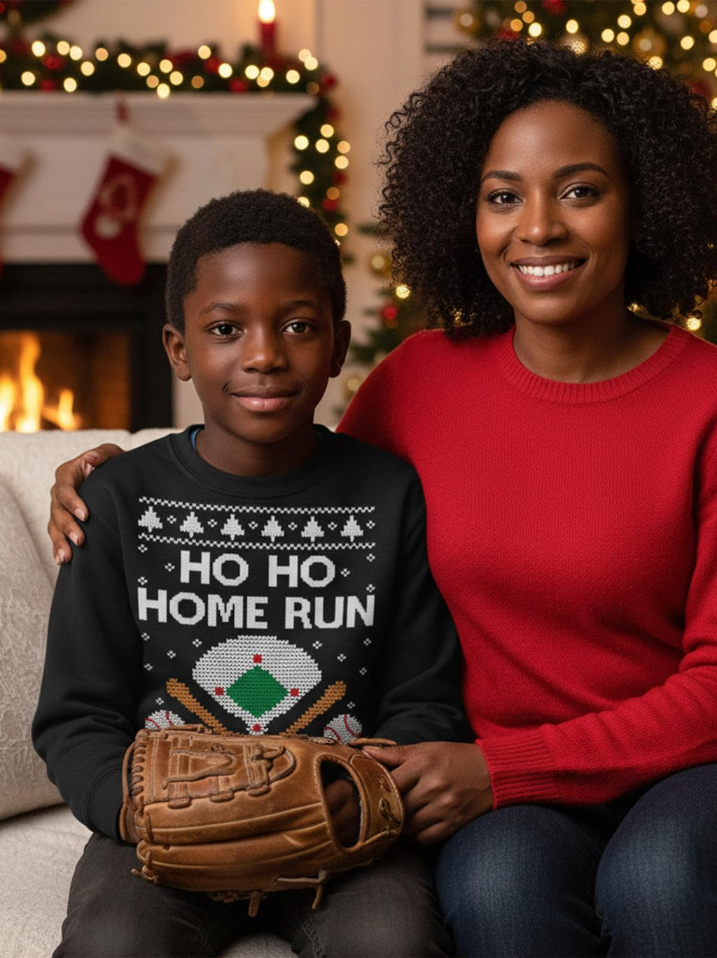 Tstars Ho Ho Home Run Baseball Christmas Sweatshirt - Youth Holiday Pullover for Kids Gift Party School Winter Outfit