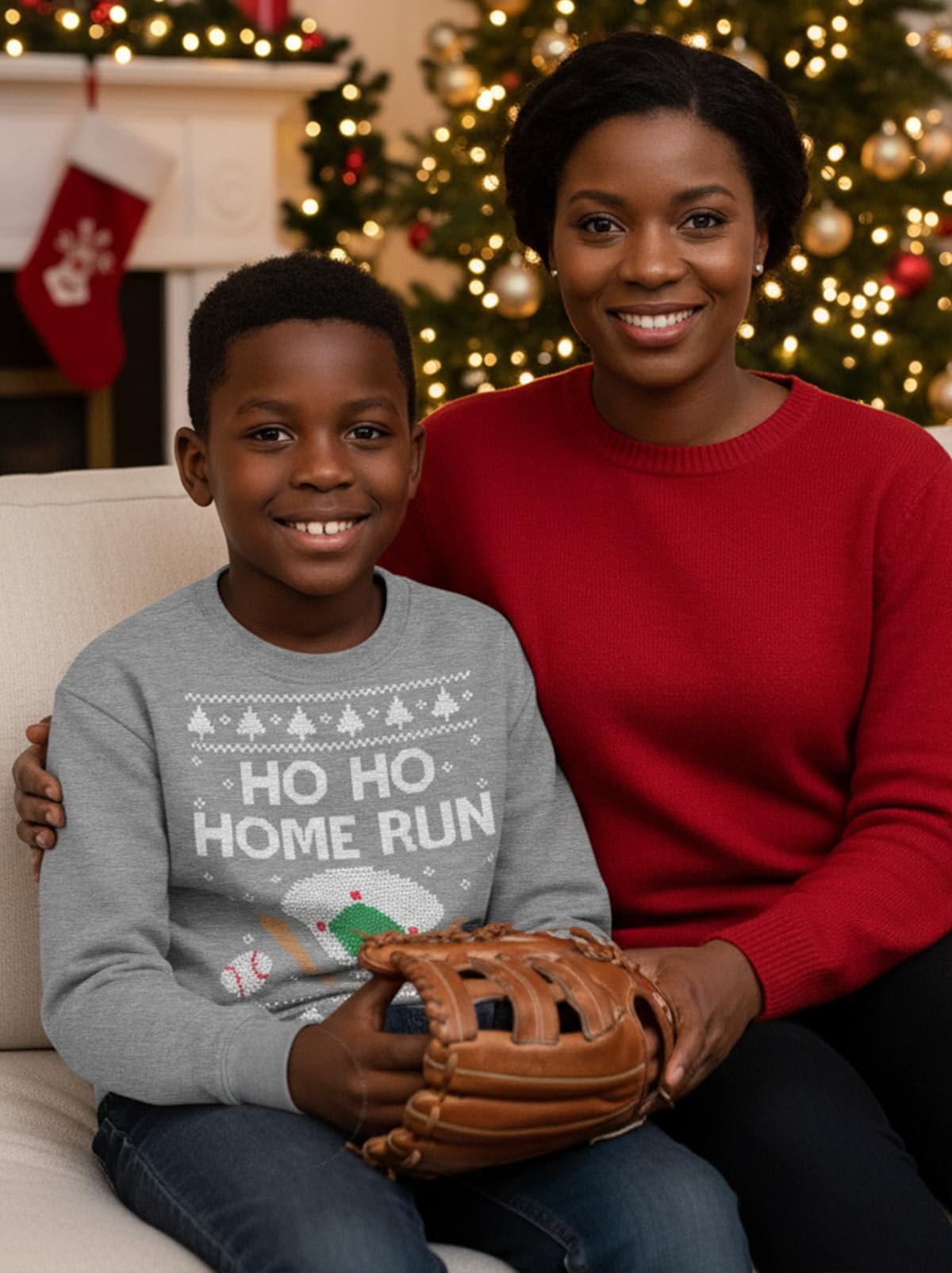 Tstars Ho Ho Home Run Baseball Christmas Sweatshirt - Youth Holiday Pullover for Kids Gift Party School Winter Outfit