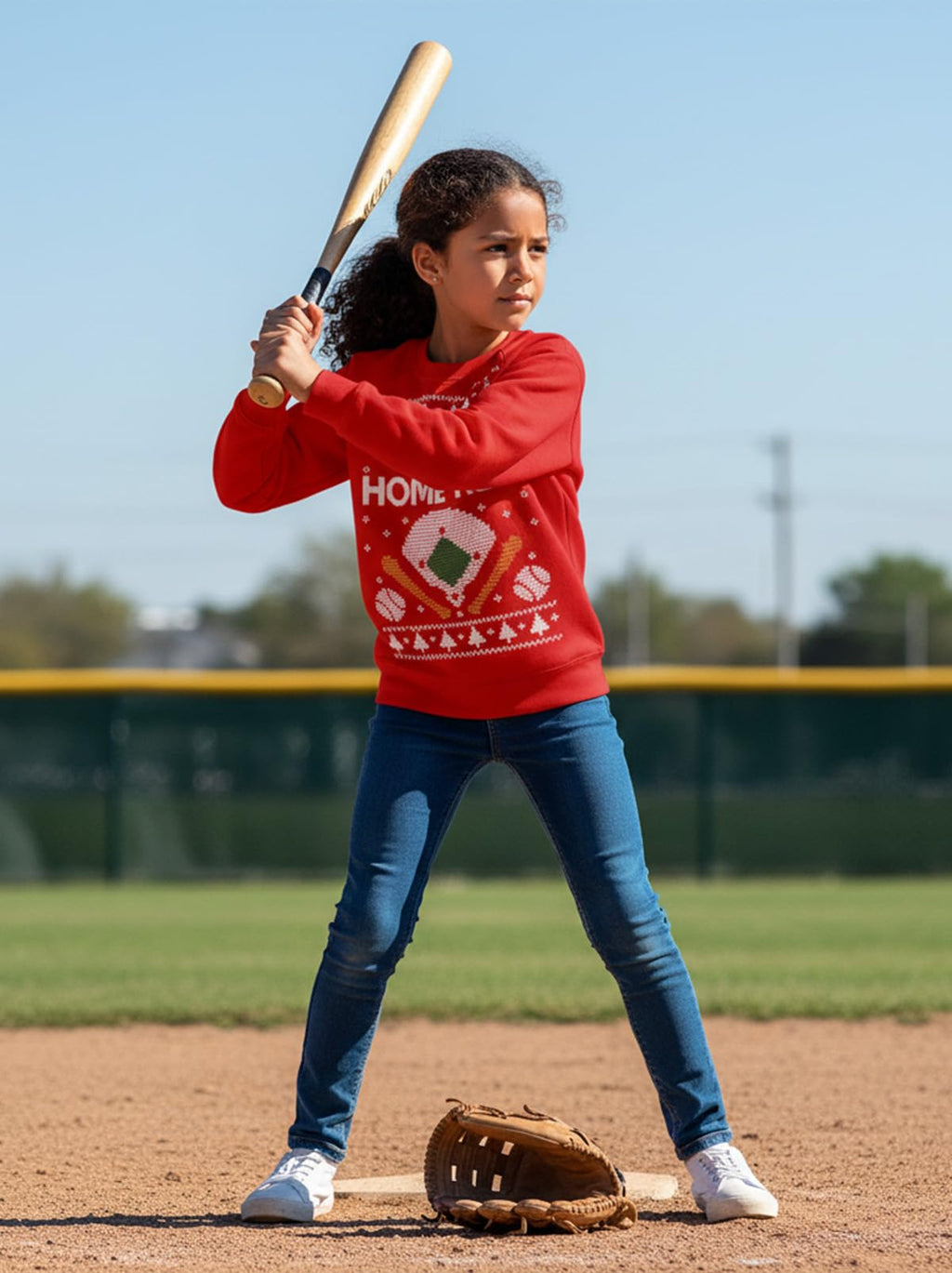 Tstars Ho Ho Home Run Baseball Christmas Sweatshirt - Youth Holiday Pullover for Kids Gift Party School Winter Outfit