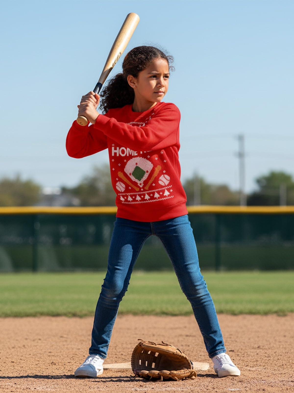 Tstars Ho Ho Home Run Baseball Christmas Sweatshirt - Youth Holiday Pullover for Kids Gift Party School Winter Outfit