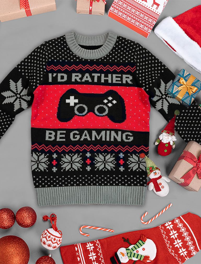 Tstars I Paused My Game to Be Here Kids Christmas Sweater - Funny Gamer Holiday Sweatshirt for Boys & Youth Gamers