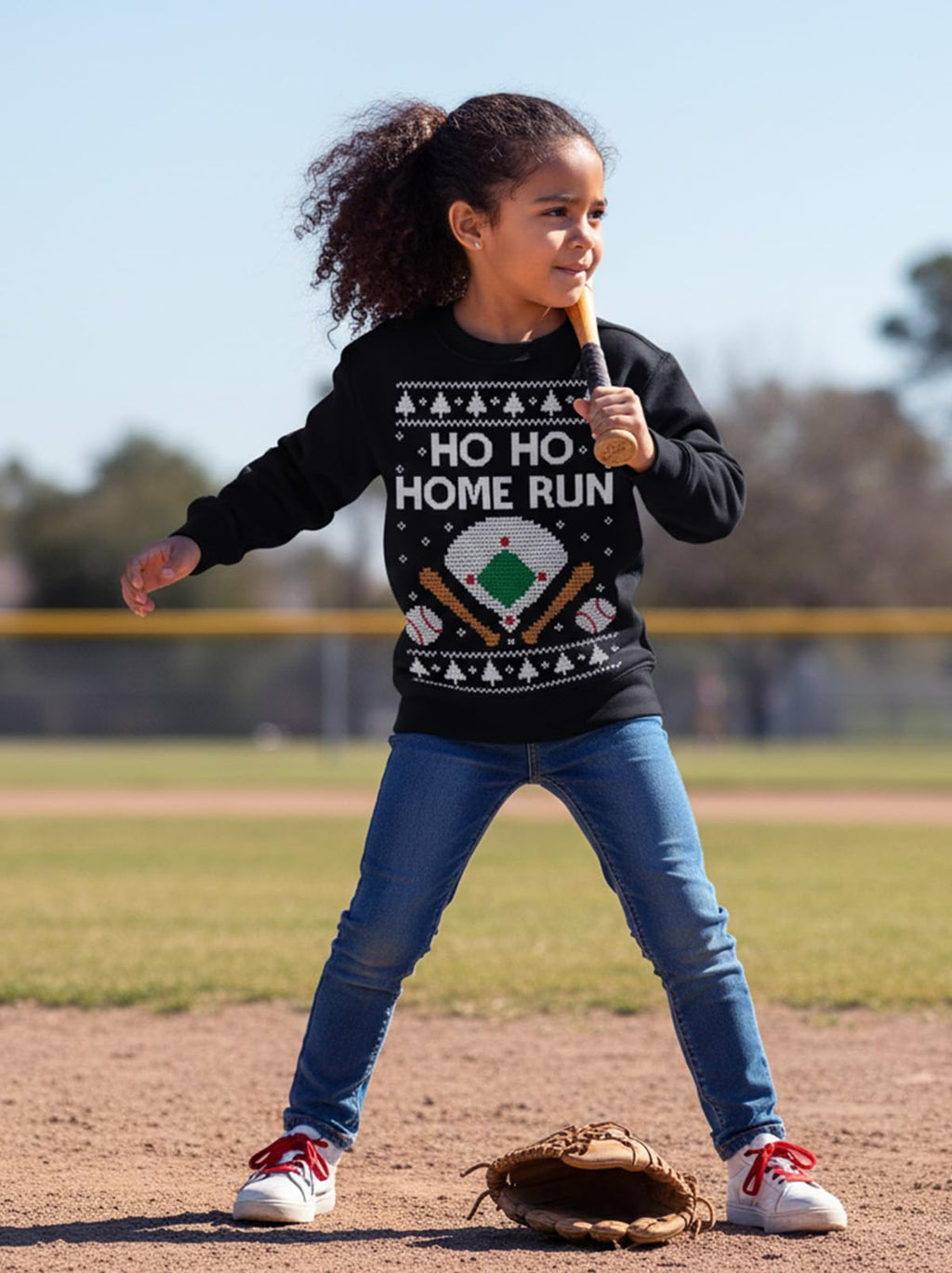 Tstars Ho Ho Home Run Baseball Christmas Sweatshirt - Youth Holiday Pullover for Kids Gift Party School Winter Outfit