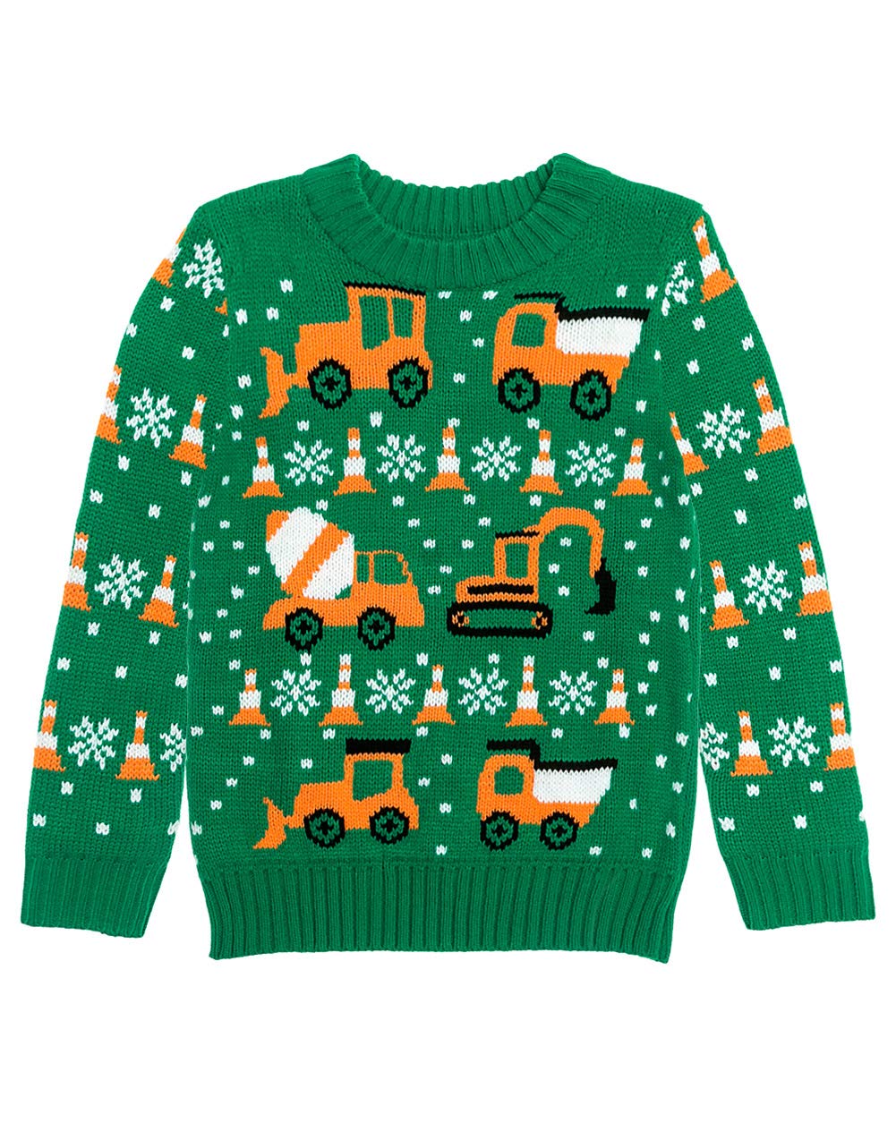 Tstars Construction Trucks Christmas Sweater - Holiday Pullover for Toddler Boys & Kids with Tractors & Bulldozers