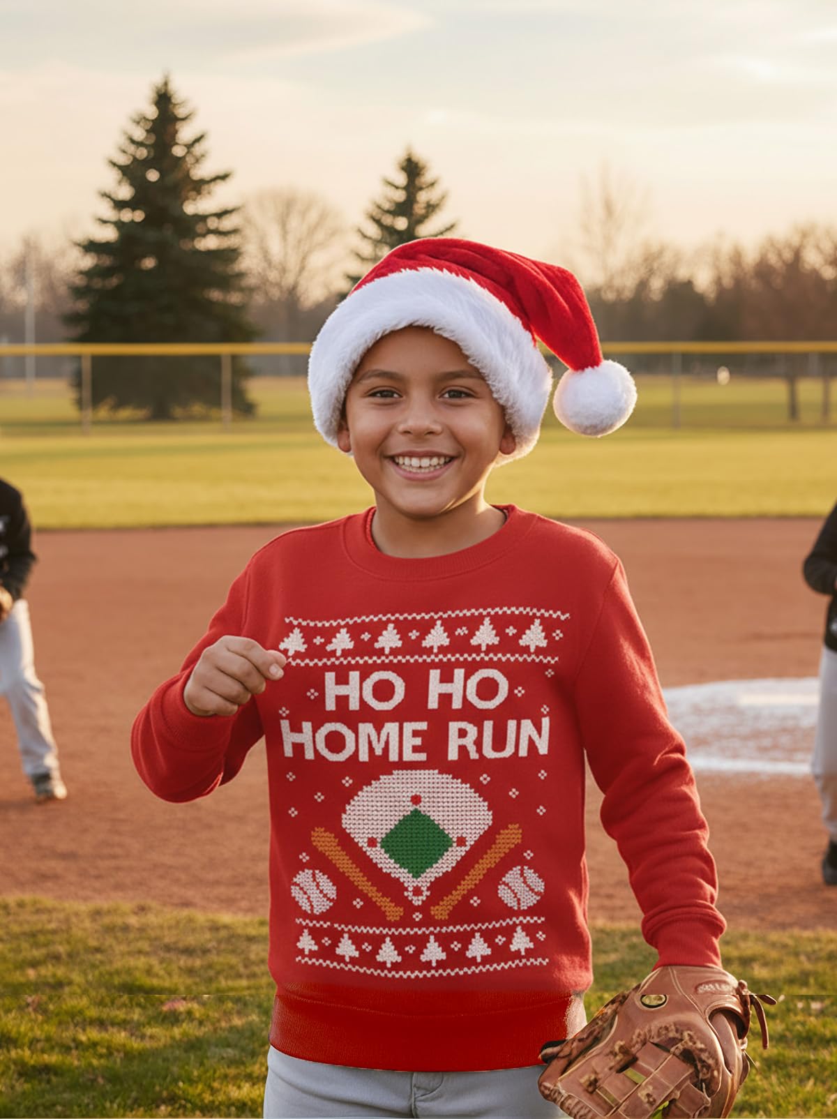 Tstars Ho Ho Home Run Baseball Christmas Sweatshirt - Youth Holiday Pullover for Kids Gift Party School Winter Outfit